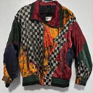 VTG GALLERY SPORT EMBROIDERED MULTICOLOR PATCHWORK WOMEN'S ZIP COAT JACKET S